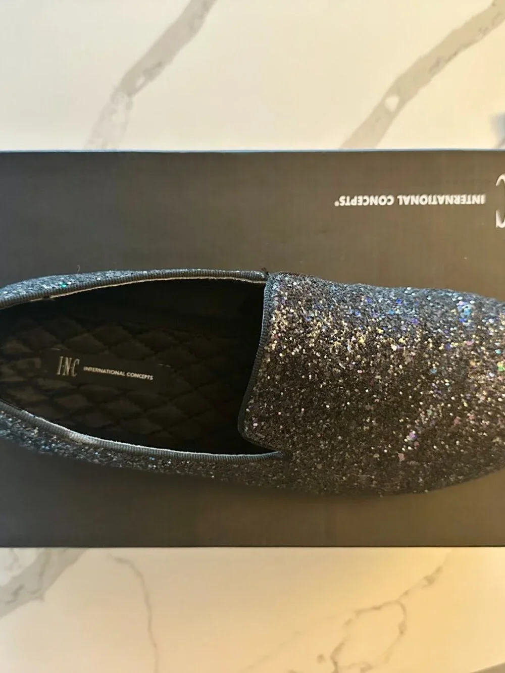 INC International Concepts Triton Black Glitter Slip-On Loafers Men’s 9.5